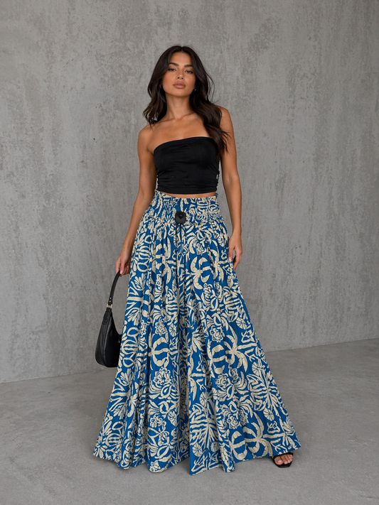 Floral print trousers with elastic waist