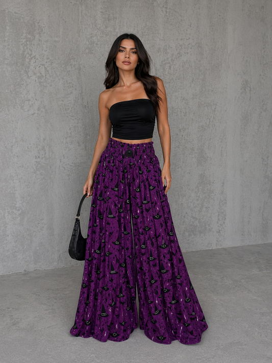 Floral print trousers with elastic waist