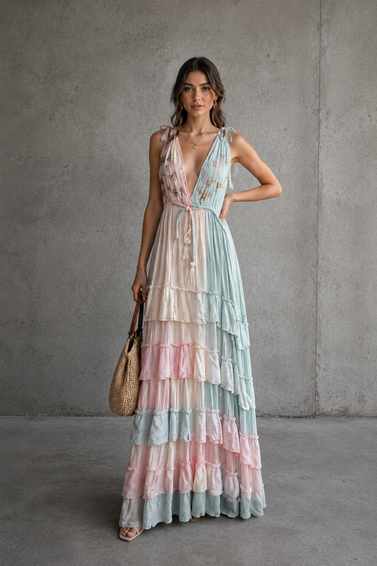 Sleeveless cotton dress with embellishments