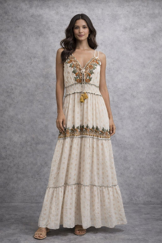 Sleeveless maxi dress with embroidery