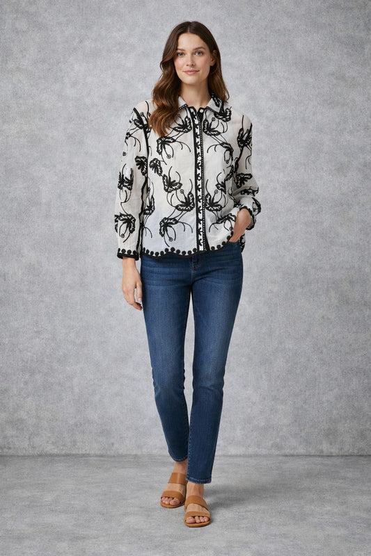 Sleeveless button-up blouse with embellishments