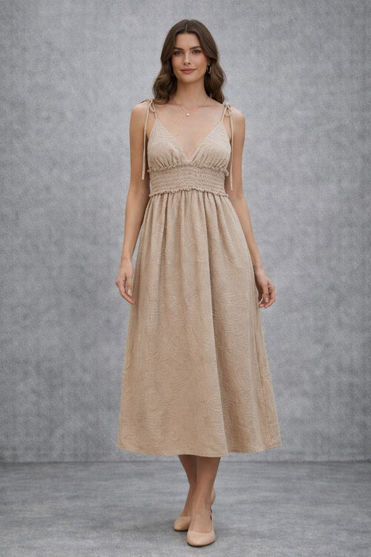 Midi sleeveless dress with polyester embellishments