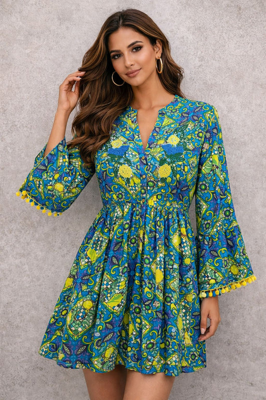 Short dress with embellished sleeves