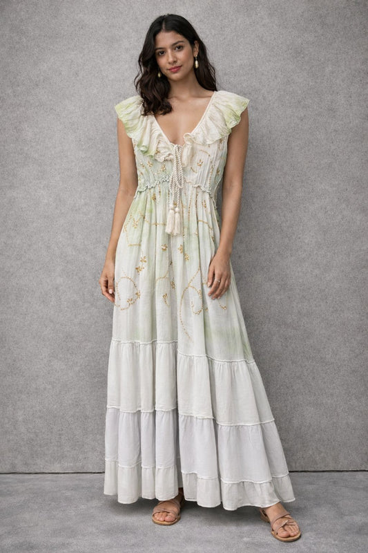 Bohemian-style sleeveless maxi dress