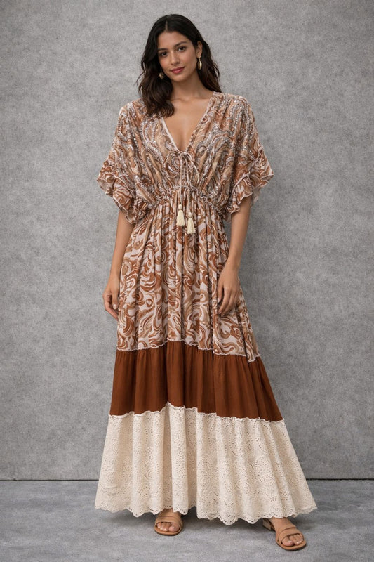 Bohemian-style maxi dress with short sleeves