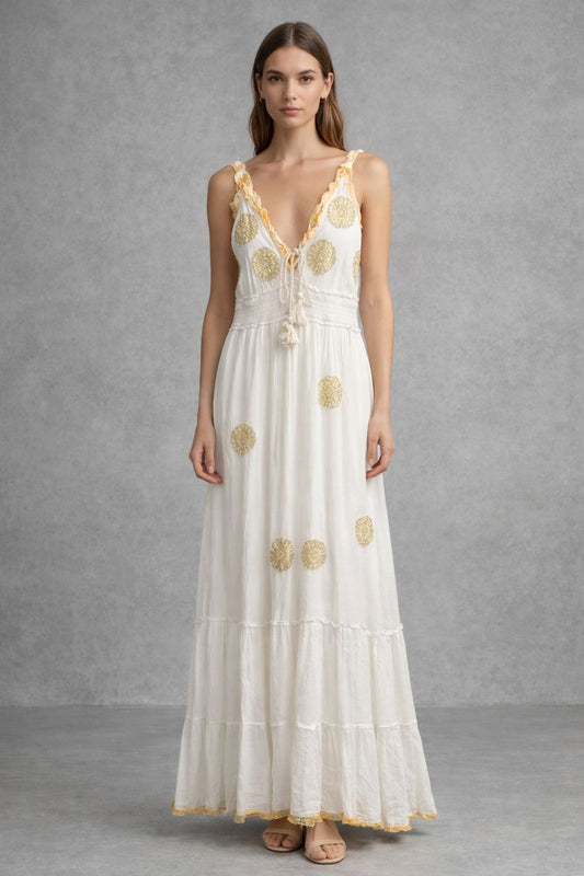 Maxi dress in a bohemian style, sleeveless