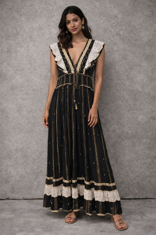 Sleeveless bohemian-style maxi dress