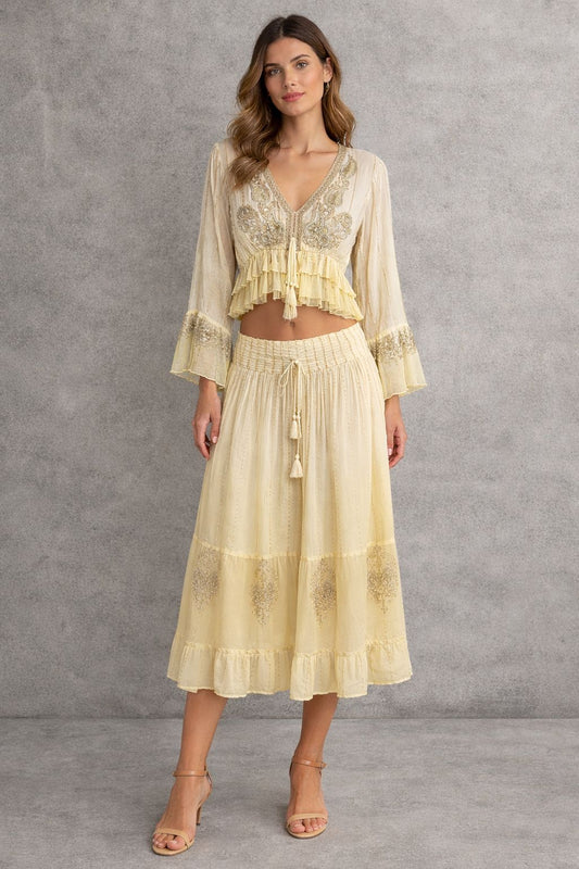 Bohemian skirt set with a long-sleeve top