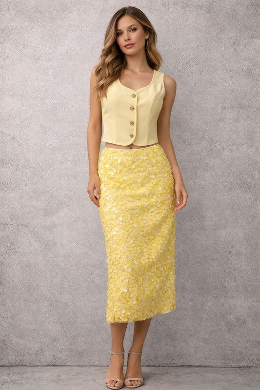 Midi skirt set with a sleeveless top with embellishments