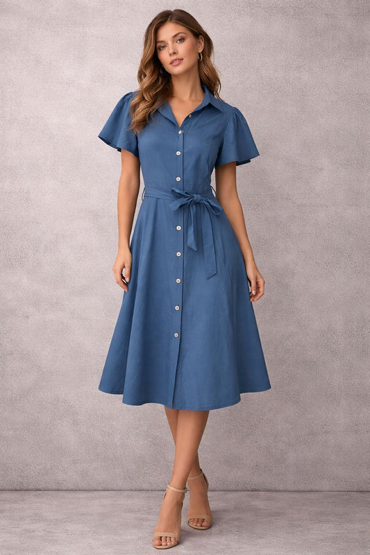 Midi Casual Short sleeves button closure