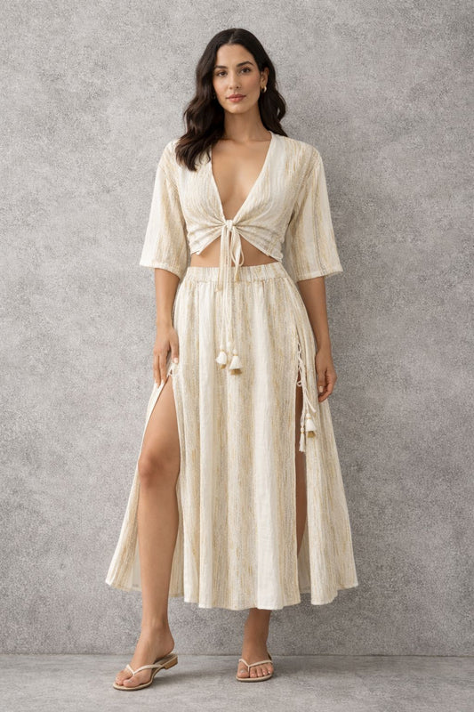 Midi skirt set with short-sleeved top