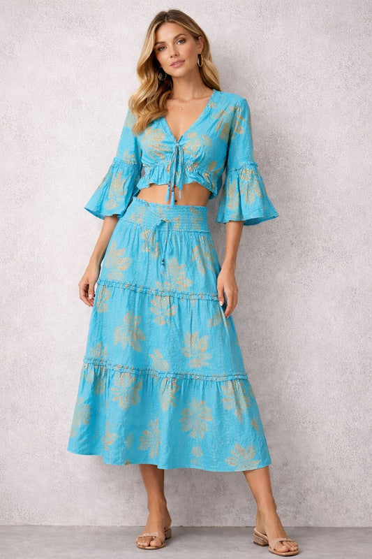 Midi skirt set with short-sleeved top