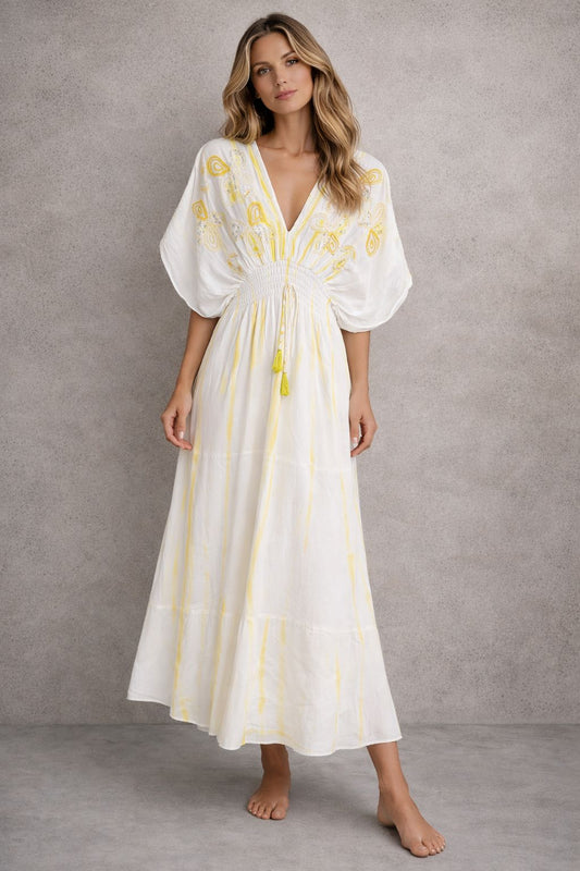 Maxi dress with short sleeves with embellishment