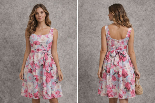 Short dress Sleeveless Floral print Polyester