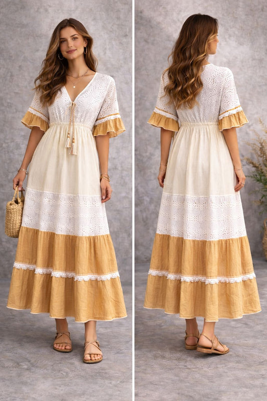 Maxi dress with short sleeves and embellishment