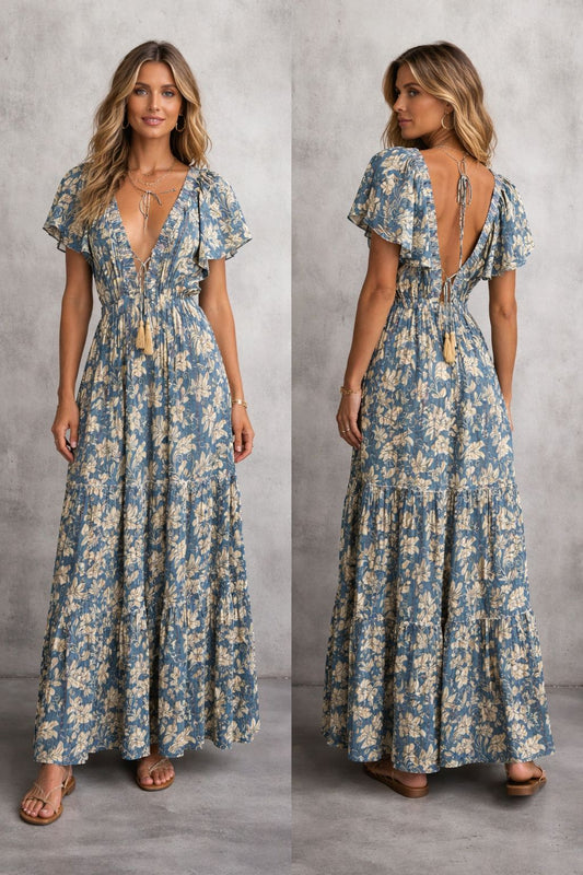 Maxi dress with short sleeves and embellishment