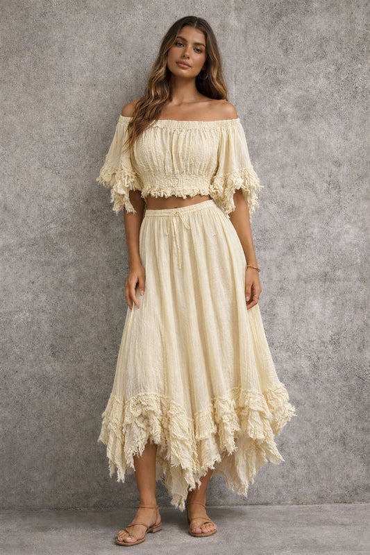 Midi skirt set with an off-shoulder top