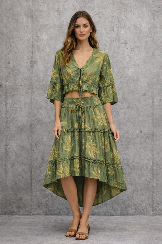 Midi skirt set with a short-sleeve top