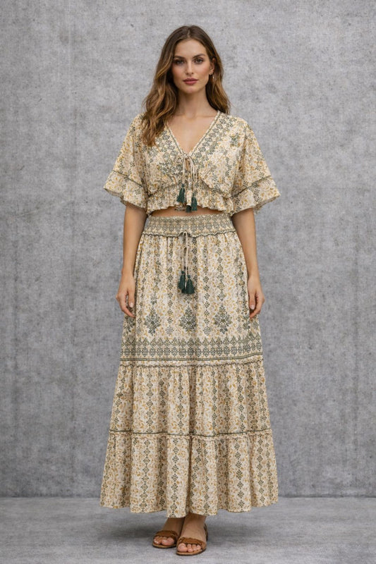 Maxi skirt set with short-sleeve top