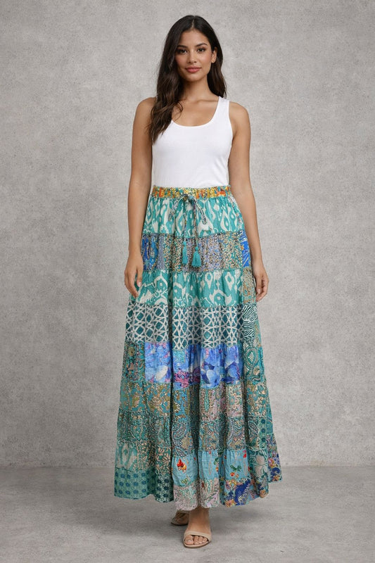Printed viscose maxi skirt