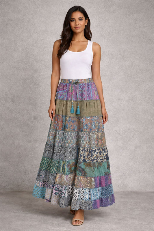 Printed viscose maxi skirt