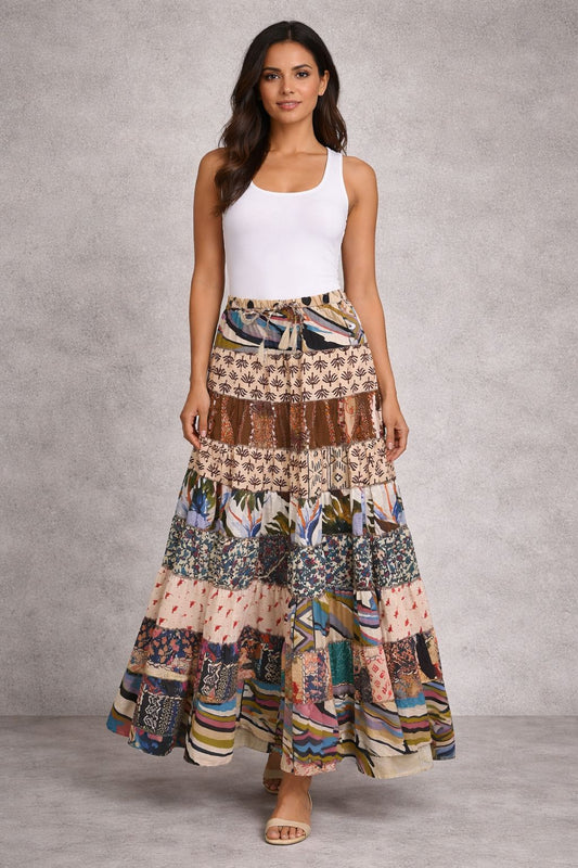 Printed viscose maxi skirt