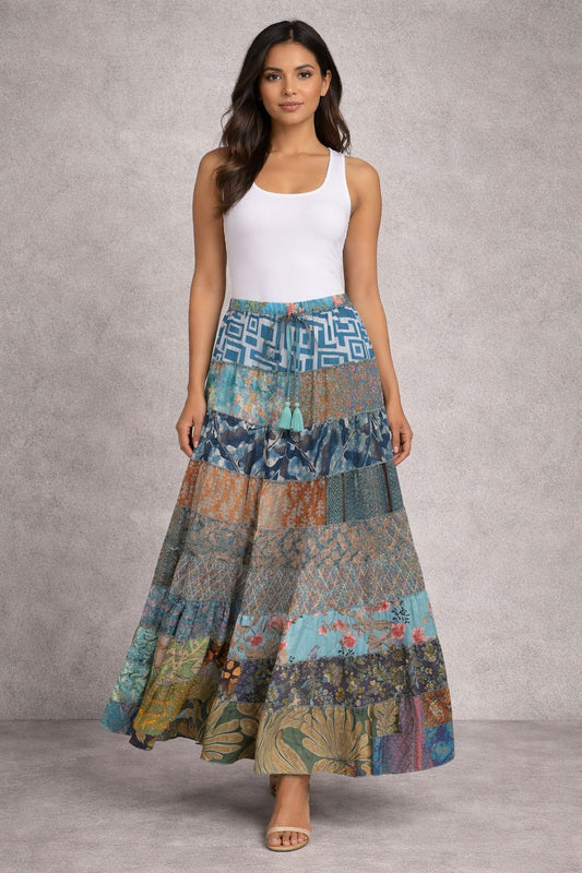 Printed viscose maxi skirt