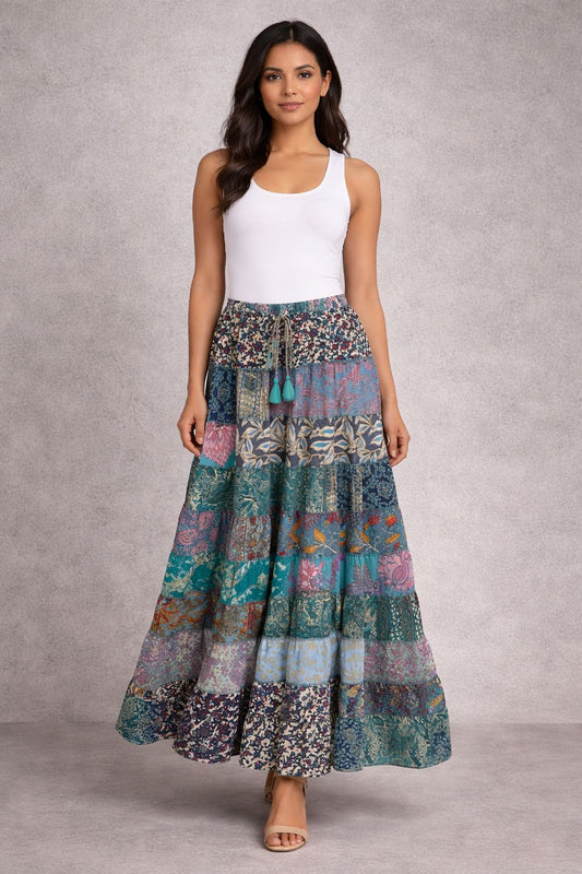 Printed viscose maxi skirt