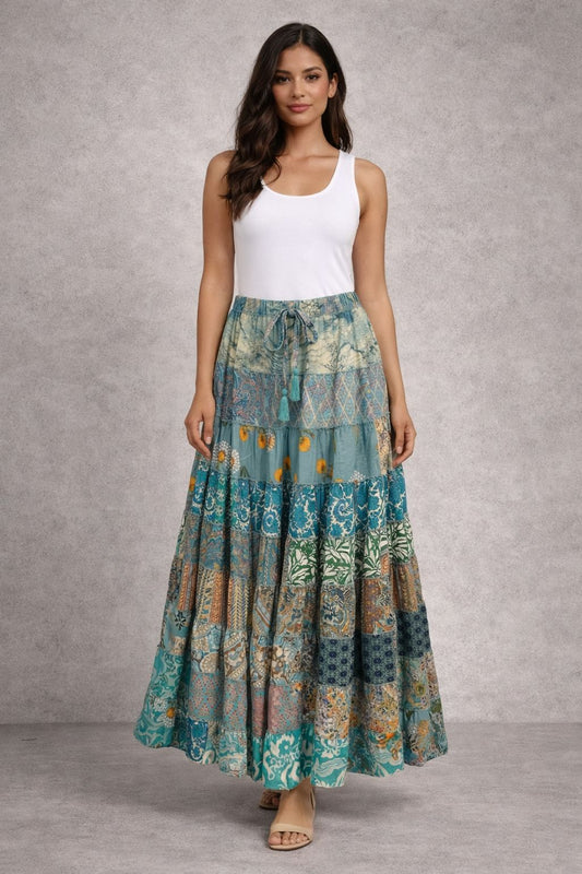 Printed viscose maxi skirt