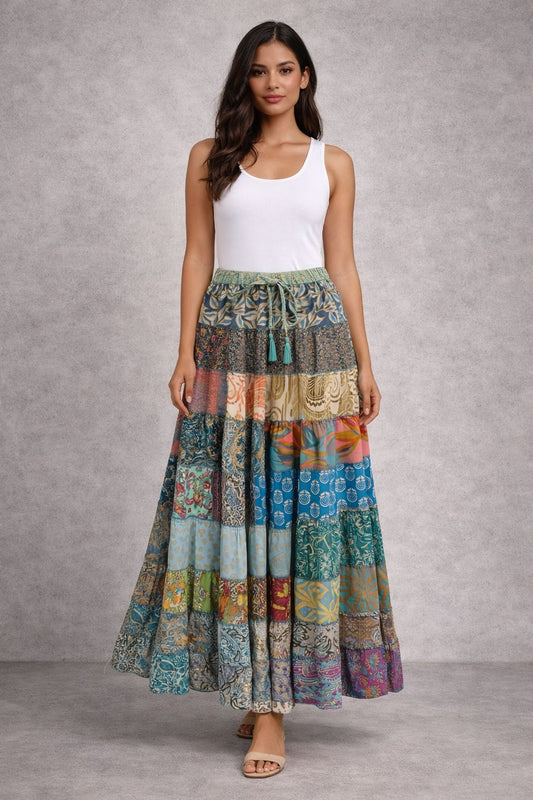 Printed viscose maxi skirt