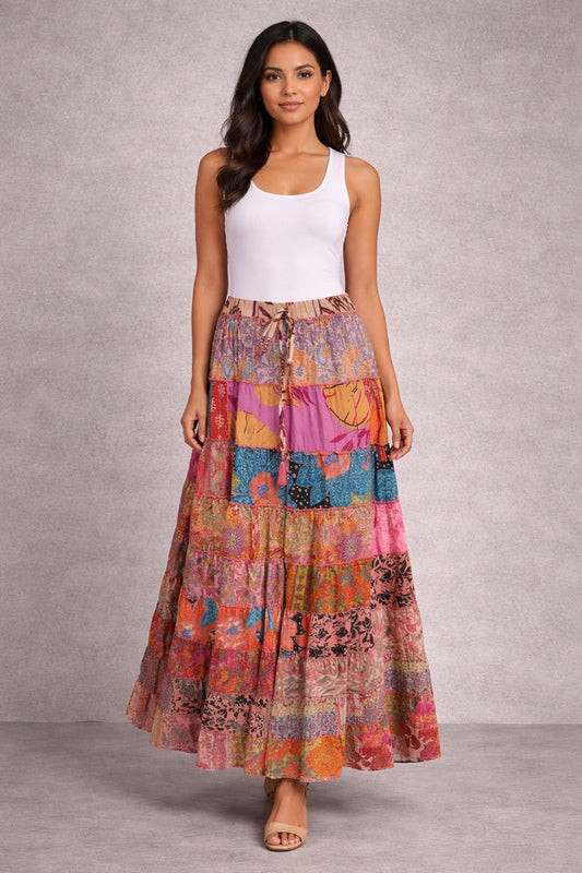 Printed viscose maxi skirt