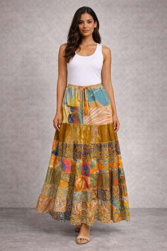 Printed viscose maxi skirt