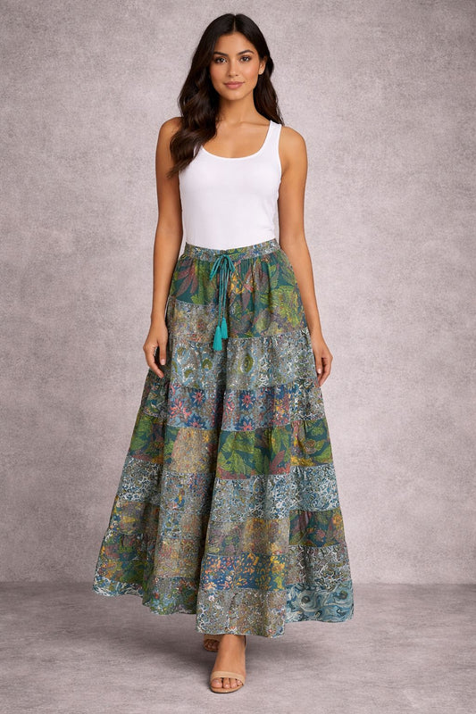 Printed viscose maxi skirt