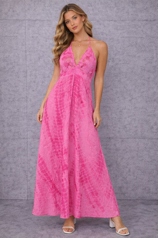 Sleeveless cotton maxi dress with embroidery