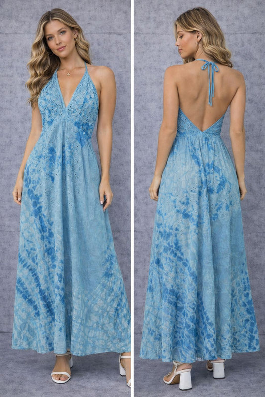 Sleeveless cotton maxi dress with embroidery