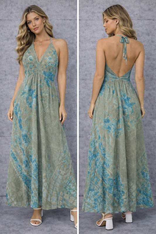 Sleeveless cotton maxi dress with embroidery