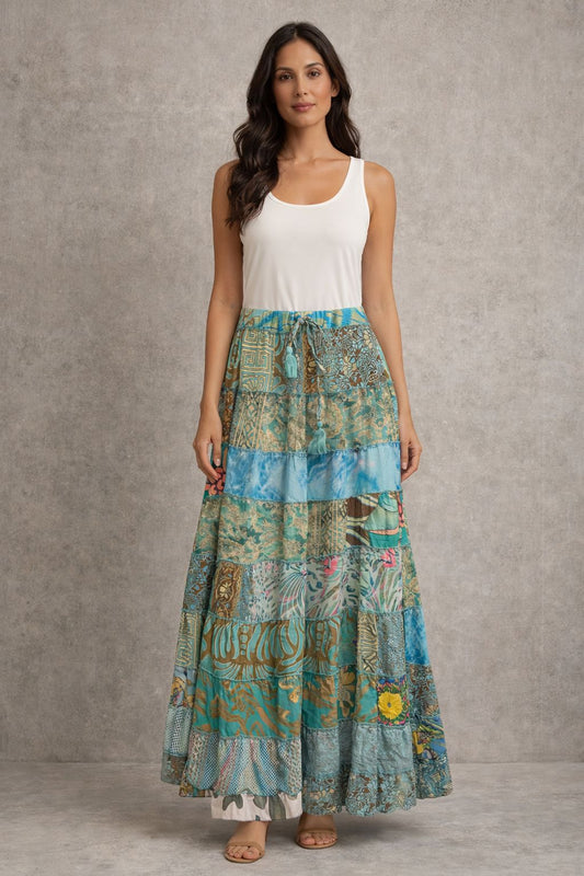 Printed viscose maxi skirt