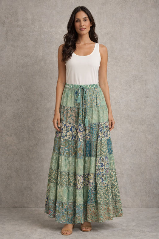 Printed viscose maxi skirt