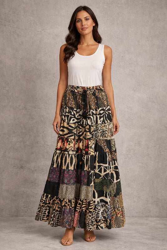 Printed viscose maxi skirt