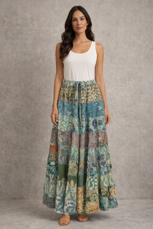 Printed viscose maxi skirt