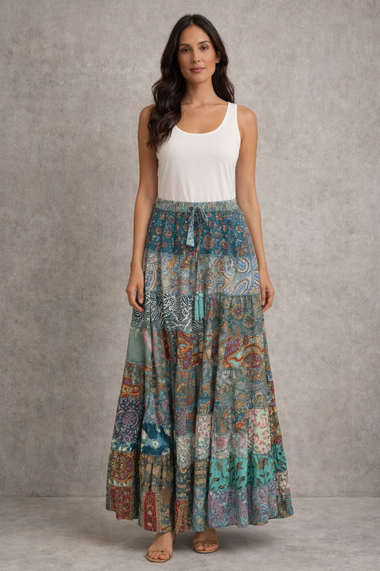Printed viscose maxi skirt