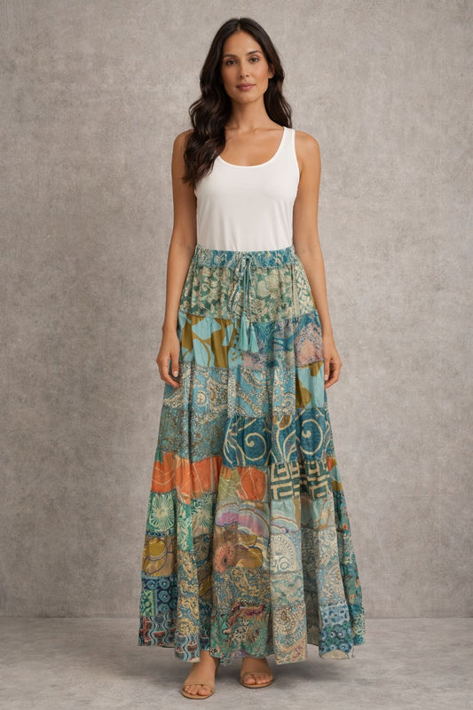 Printed viscose maxi skirt