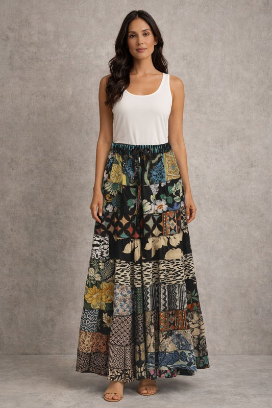 Printed viscose maxi skirt