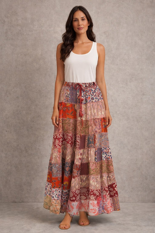 Printed viscose maxi skirt