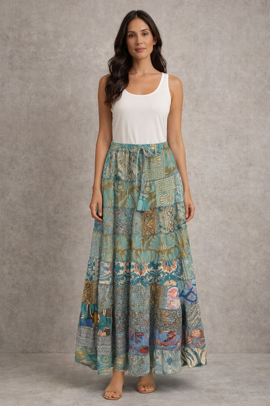 Printed viscose maxi skirt