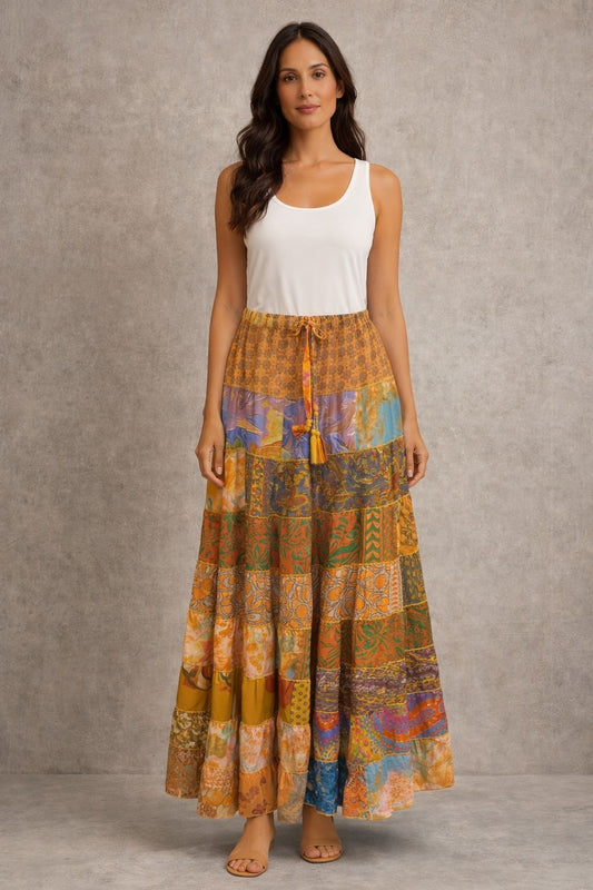 Printed viscose maxi skirt