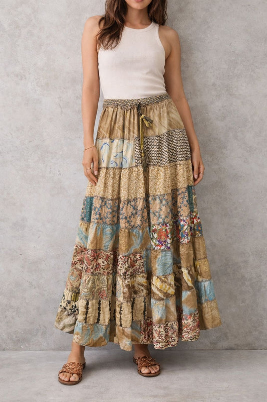 Printed viscose maxi skirt
