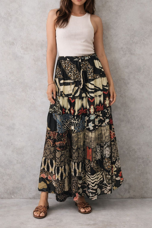 Printed viscose maxi skirt