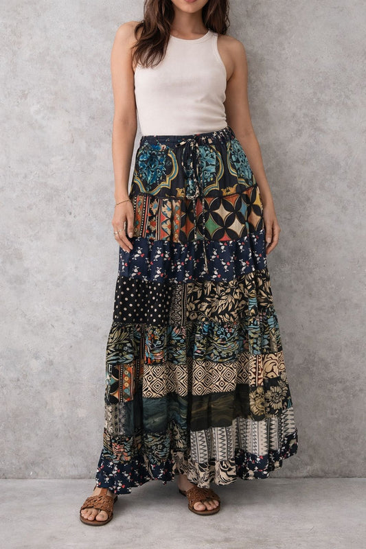 Printed viscose maxi skirt