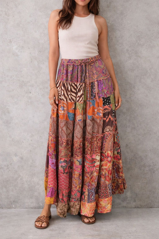 Printed viscose maxi skirt